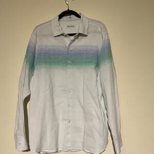 Tommy Bahama Green White stripe Casual Button Up Shirt Mens Large